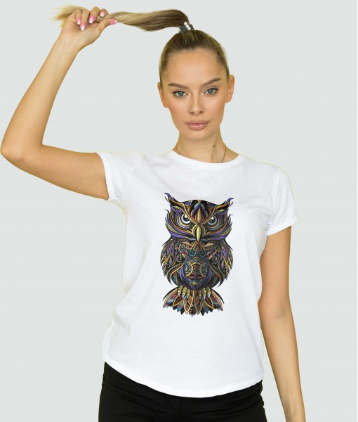 Дамска тениска с щампа Арт Owl drawn in zentangle style - TShirtArtShop.com